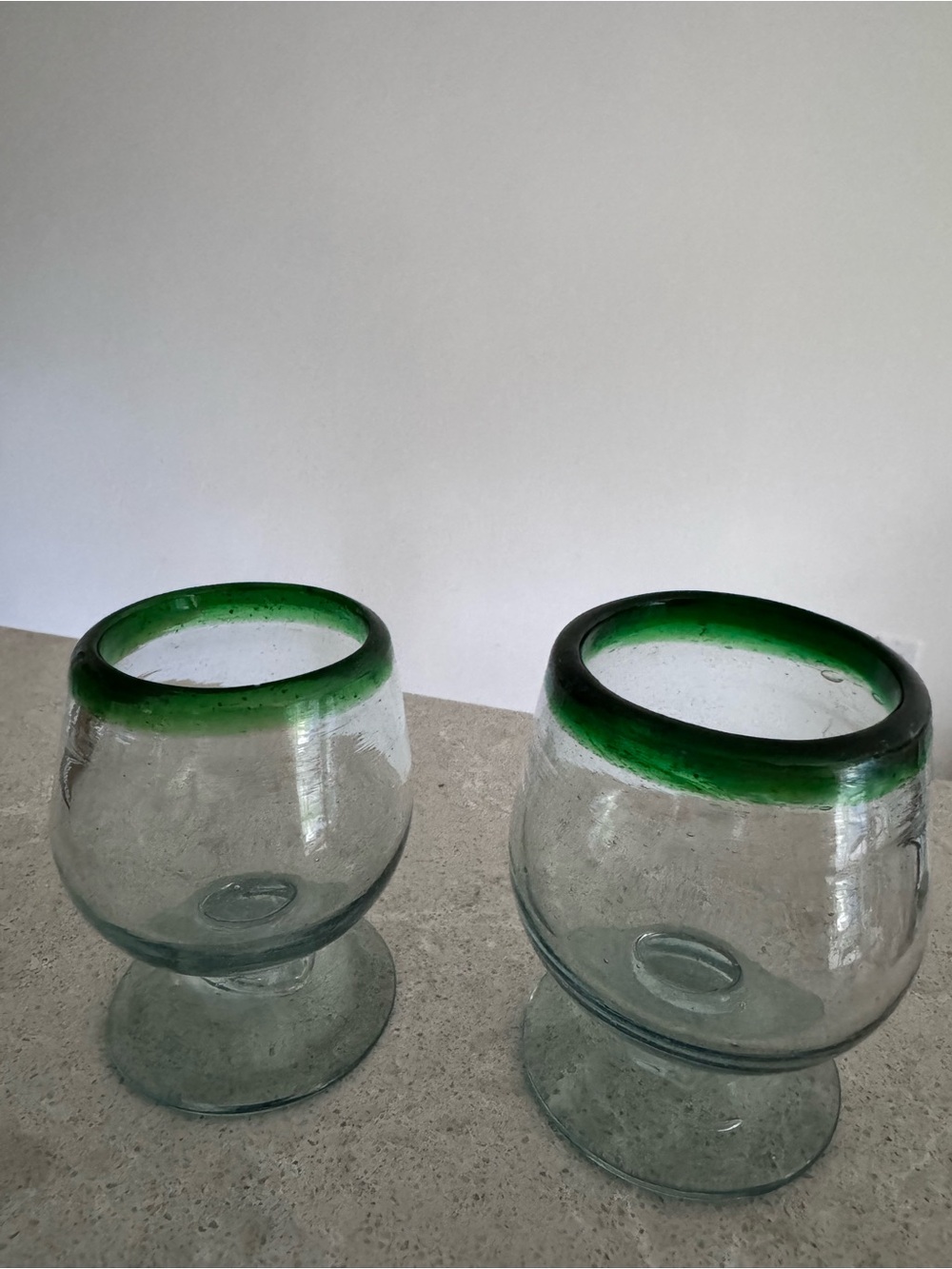 Green Rim Mexican Handblown Glass small Goblets - Home Accents